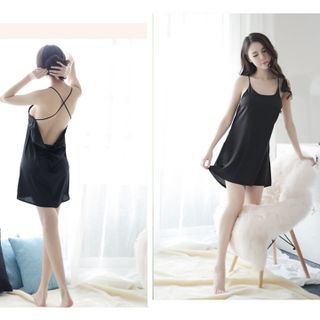 Đầm ngủ hai dây chéo lưng gợi cảm Màu Đen