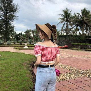 Croptop Bẹt Vai Phối Ren