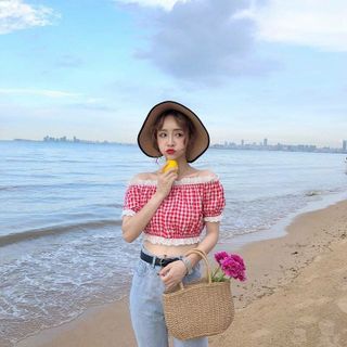 Croptop Bẹt Vai Phối Ren