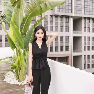 ÁO SƠ MI CỔ ĐẮP V BÈO CỘT NƠ EO
