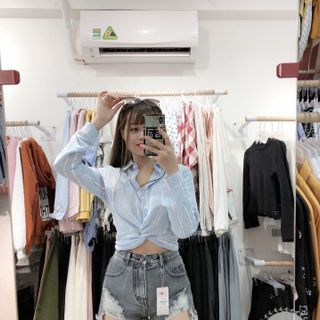 Áo Sơ Mi Xoắn Eo Tay Dài