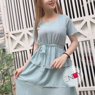 Đầm Tầng Chấm Bi Kèm Dây Thắt Eo