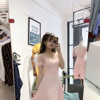 Đầm Trể Vai Tay Phối Lưới