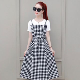 ĐẦM CARO PHỐI THUN 2 TÚI