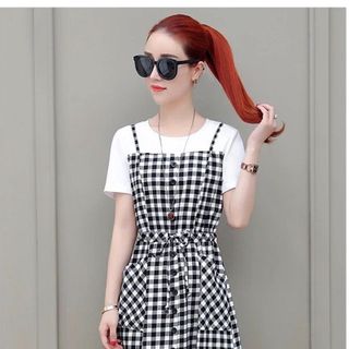 ĐẦM CARO PHỐI THUN 2 TÚI