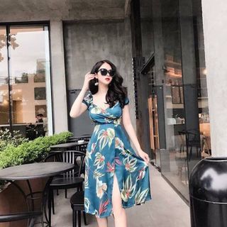 ĐẦM TÙNG XÒE ĐẮP CHÉO IN HOA 3D