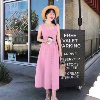 Đầm 2 Dây Phối Nút