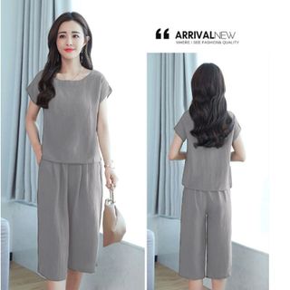 Set bộ lửng summer xám cánh dơi tay lật