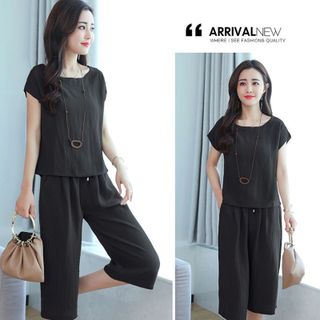 Set bộ lửng summer xám cánh dơi tay lật