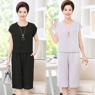 Set bộ lửng summer xám cánh dơi tay lật