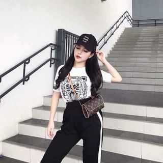 Set bộ đồ nữ viền chữ chất nỉ da cá mịn cực xinh