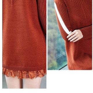 ĐẦM LEN CỔ CAO PHỐI CHÂN VÁY REN