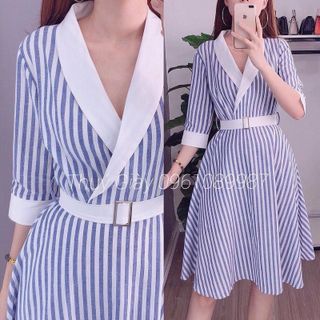 Đầm Xòe Sọc Tay Lỡ