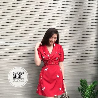 ĐẦM HOA CỔ V TAY PHỒNG