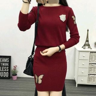 SÉT ĐẦM LEN THÊU BƯỚM