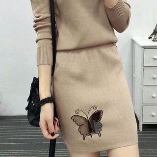 SÉT ĐẦM LEN THÊU BƯỚM