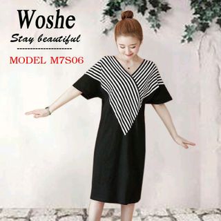 đầm suông cổ sọc