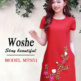đầm suông đỏ in hoa