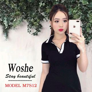 đầm suông cổ trụ