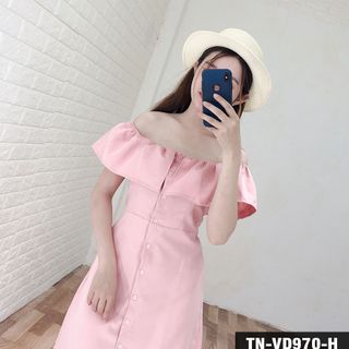 Đầm Bẹt Vai Phối Nút 970