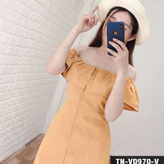 Đầm Bẹt Vai Phối Nút 970