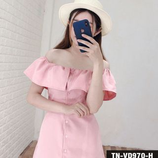 Đầm Bẹt Vai Phối Nút 970