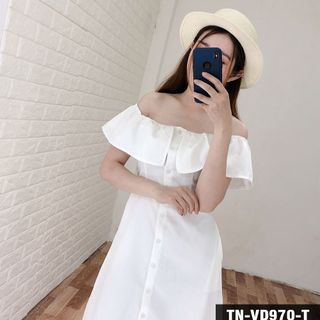 Đầm Bẹt Vai Phối Nút 970