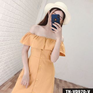 Đầm Bẹt Vai Phối Nút 970