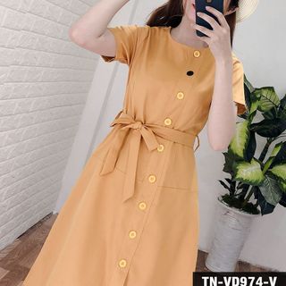 Đầm Phối Nút Màu 974