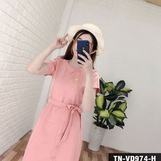 Đầm Phối Nút Màu 974