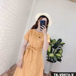 Đầm Phối Nút Màu 974