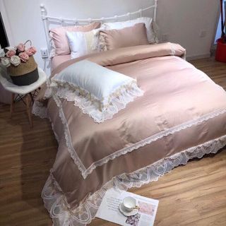 BỘ CHĂN GA LỤA PHỐI REN