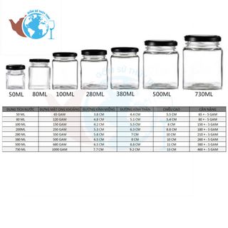 Hũ Thủy Tinh Vuông Đựng Thực phẩm 100ml