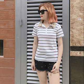 ÁO CỔ TRỤ SỌC PHỐI CỔ BURRBERRY 001
