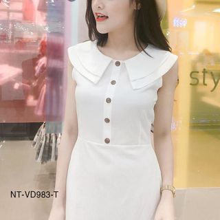 Đầm Cổ Bèo Phối Nút 983
