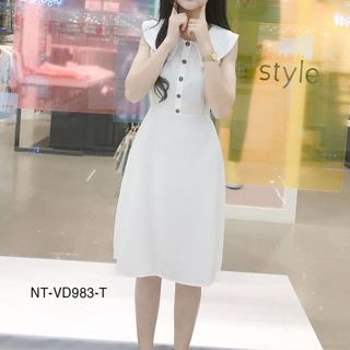 Đầm Cổ Bèo Phối Nút 983
