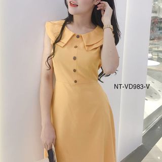 Đầm Cổ Bèo Phối Nút 983