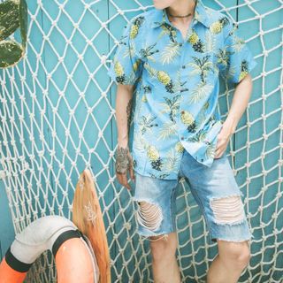ÁO SƠ MI ĐI BIỂN - họa tiết hoa lá 001