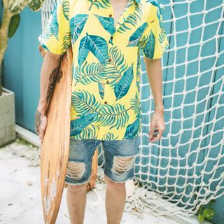 ÁO SƠ MI ĐI BIỂN - họa tiết hoa lá 001