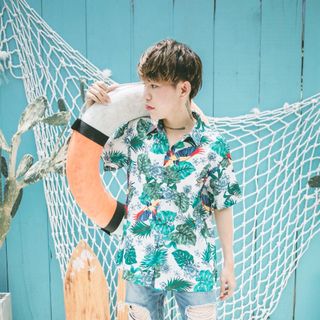 ÁO SƠ MI ĐI BIỂN - họa tiết hoa lá 001