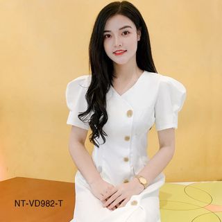 Đầm Cổ V Phối Nút 982