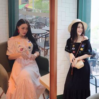 ĐẦM MAXI BẸT VAI THÊU HOA