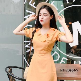 Đầm Tay Phồng Phối Nút 984