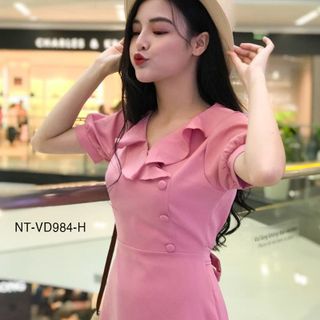 Đầm Tay Phồng Phối Nút 984