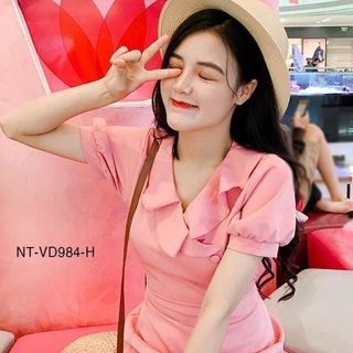 Đầm Tay Phồng Phối Nút 984