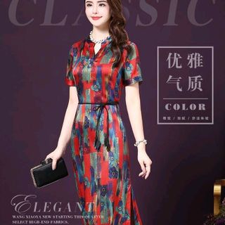 ĐẦM LỤA HOẠ TIẾT PHỐI DÂY EO