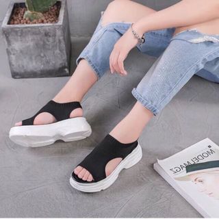 giày xanh đan nữ đế thô cá tính