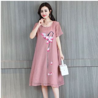 ĐẦM SUÔNG FORM RỘNG HOA SEN THÊU