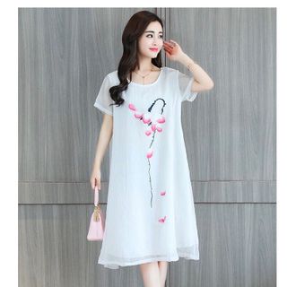 ĐẦM SUÔNG FORM RỘNG HOA SEN THÊU