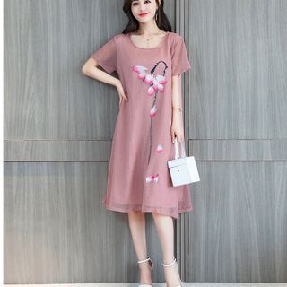 ĐẦM SUÔNG FORM RỘNG HOA SEN THÊU